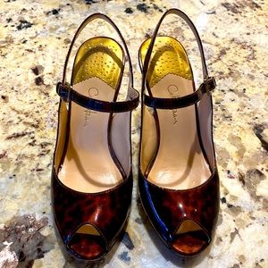 Cole Haan Nike Air Tortoise Patent Peep Toe Mary Jane Pumps